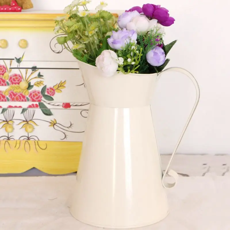 Vintage Tall Shabby Chic Cream Vase Enamel Pitcher Jug Wedding Home Decor | Дом и сад