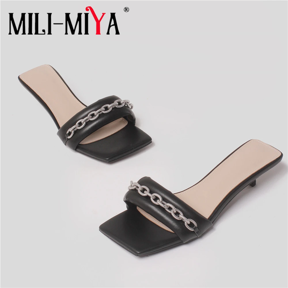 

MILI-MIYA Брендовая обувь на высоком каблуке; Туфли-тапочки, женские, модные, Роскошные, металлическими цепочками; Сандалии; Сезон лето; С открыт...