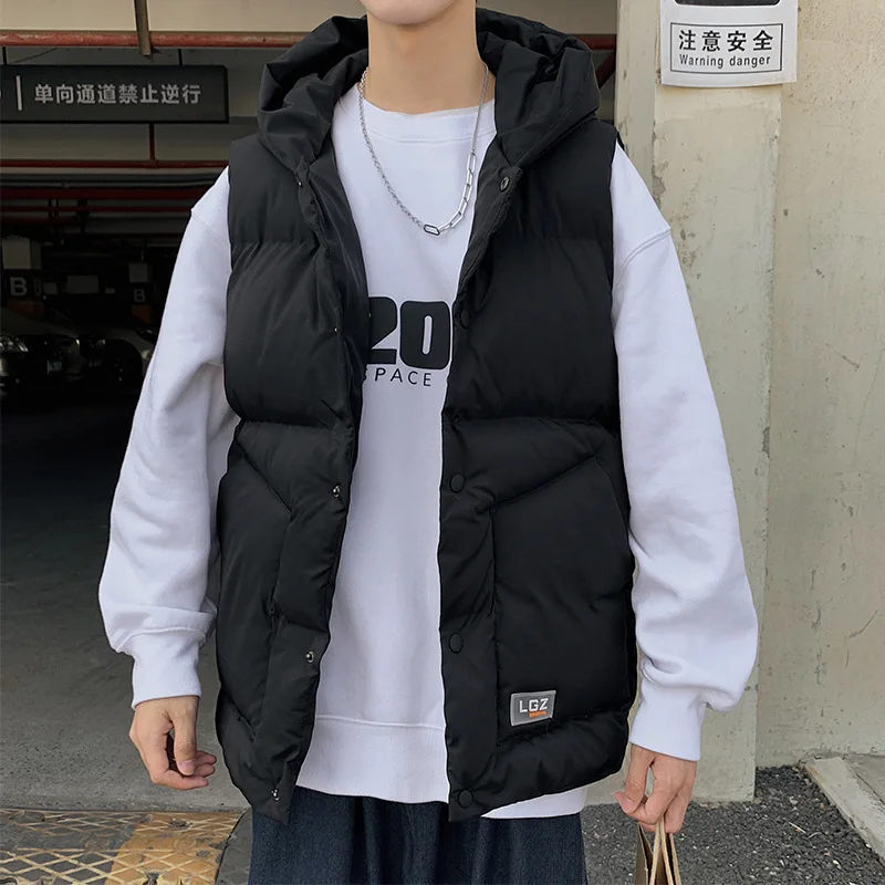 

Large Size Men's Parka Hooded Sleeveless Single Breasted Warm Thick Wind Proof Casual Fashion Personality Male Streetwear