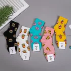 Носки женские хлопковые, с рисунком пиццы, картофеля фри