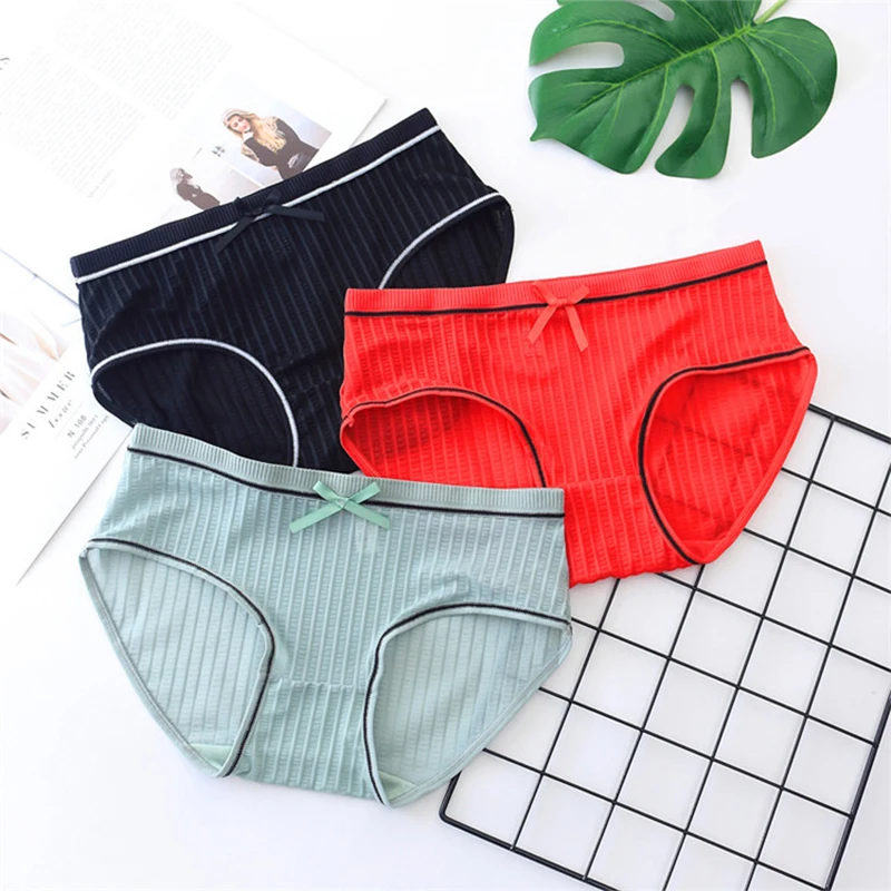 

Cotton Crotch Briefs Striped Women'S Panties Briefs Midwaist Soft Female Underwear Skin-Friendly Underpants Lady Intimates