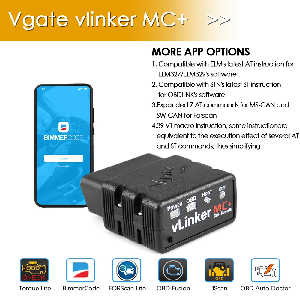 2020 Новинка Vgate vLinker MC + ELM327 V2.2 Bluetooth 4.0 WIFI Forscan для Android/IOS OBD OBD2 автомобильный