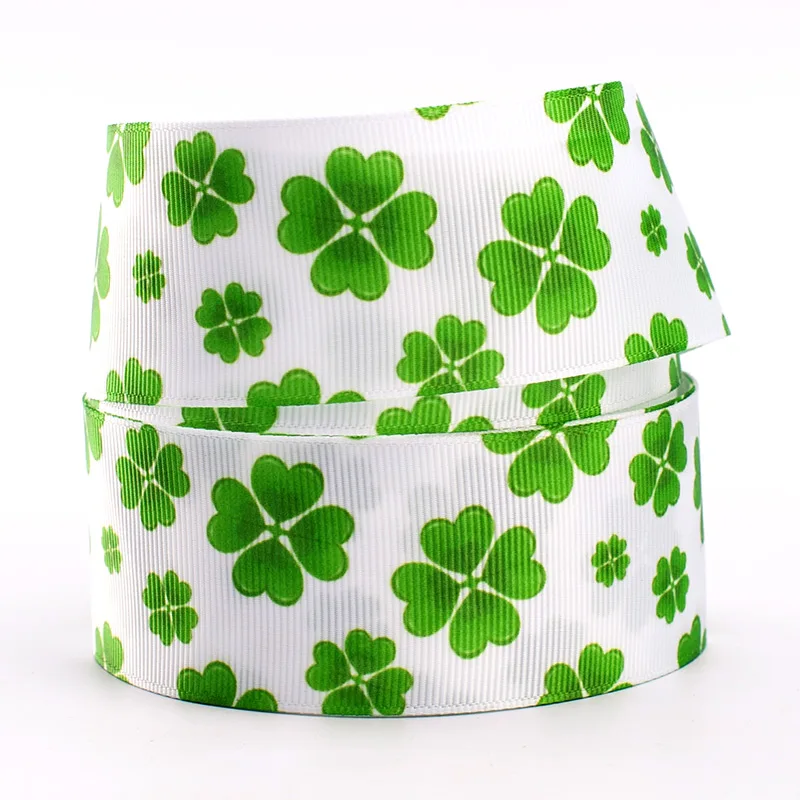 Four Leaf Clover Pattern Plant Grosgrain Ribbon Heat Transfer Print 5yards 25/38/75mm Handmade Hair Bows for Partys | Дом и сад