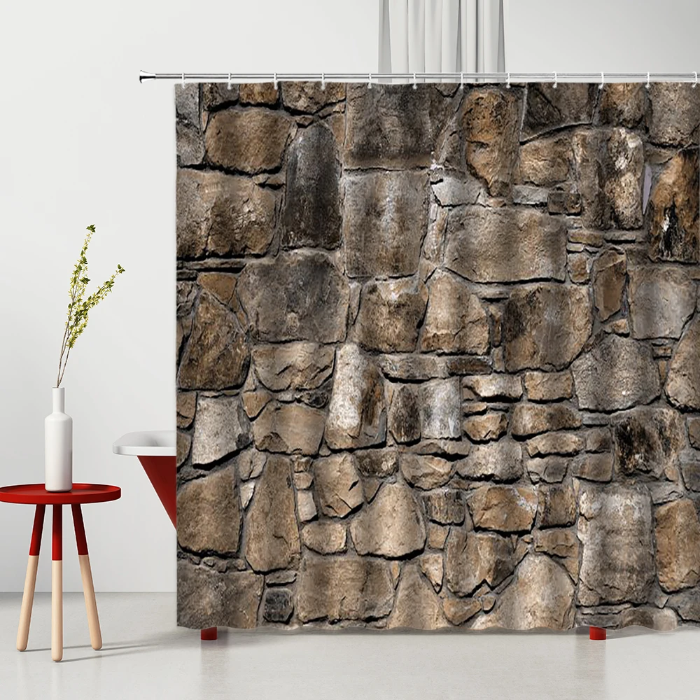 Ретро-занавеска для душа каменная кирпичная стена булыжник 3D печать экран ванной