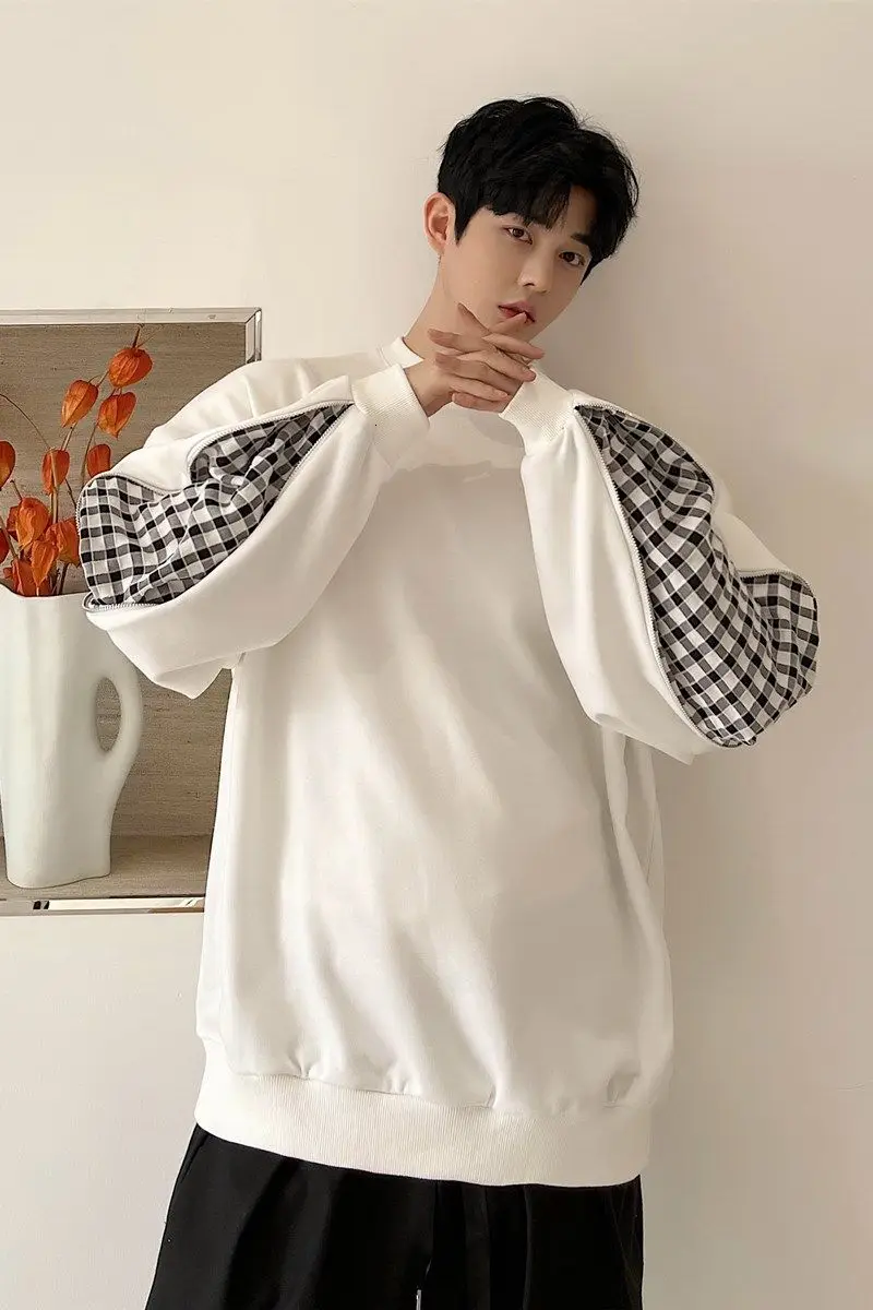 

2021 Spring And Autumn New Youth Popular Personality Stitching Design Loose Sweat Shirt Fashion Casual Round Neck Pullover