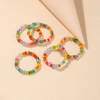 transparent beaded acrylic wedding ring heart shaped rice bead soft ceramic elastic ring girl romantic jewelry gift