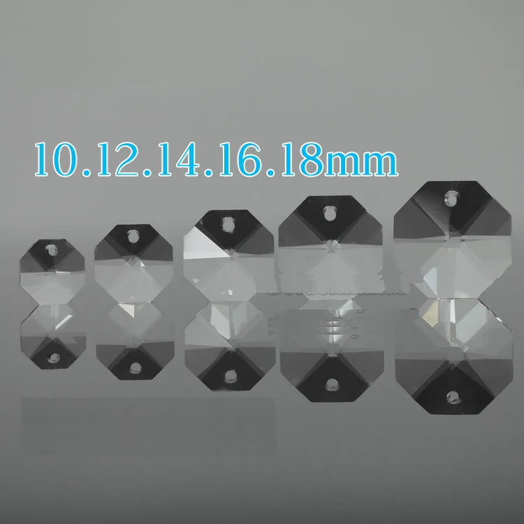

Camal 100pcs 10/12/14/16/18mm Clear Crystal Octagonal Loose Beads One Hole Chandelier Lamp Part Curtain Ornamemt Home Decoration