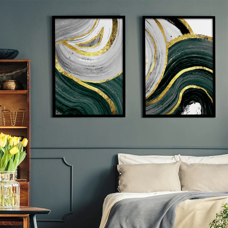 

Nordic Abstract Golden Green Ink River Canvas Art Wall Paintings For Living Room Bedroom Posters And Prints Modern Home Decor