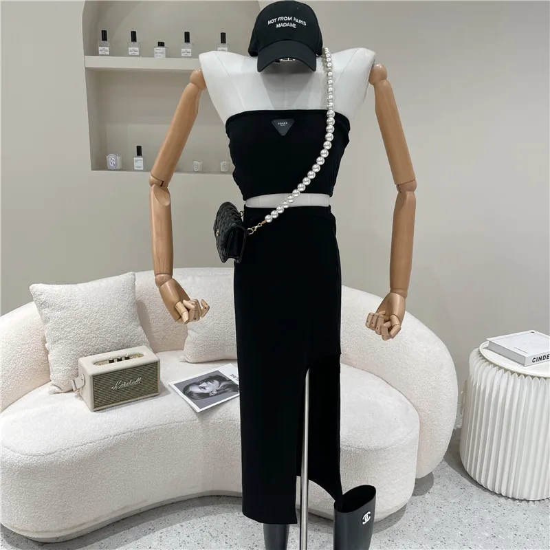 

Two piece set Women's Spring Summer 2021 New Suspender Vest + Split skirt Leisure sports suit
