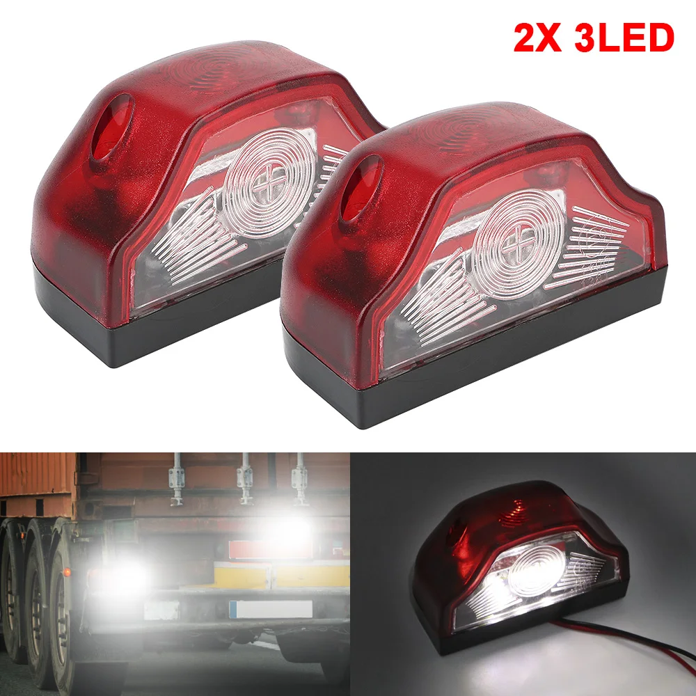

2Pcs 3 LED 12V-24V E9 Car License Plate Light Waterproof Car Accessories for Lorry Truck Trailer White Light Car Number Lamps