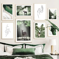 rain forest deer elephant green petals ink nordic posters and prints wall art canvas painting pictures for living room decor