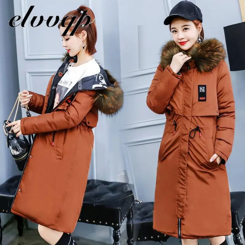 Двусторонняя модная длинная парка с капюшоном и меховым воротником зимнее