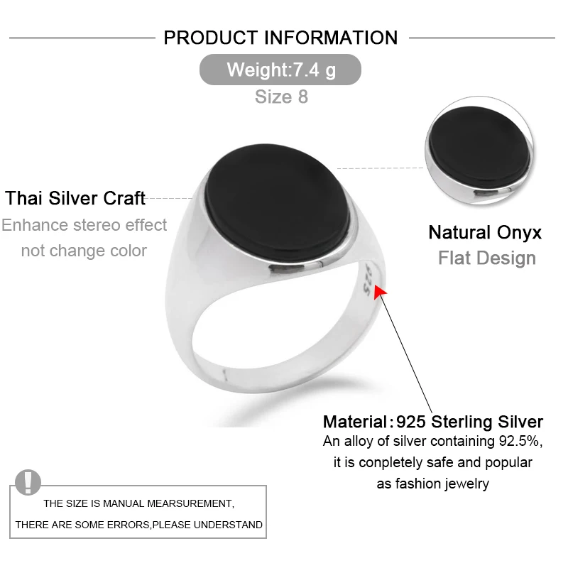 Мужское и женское кольцо из стерлингового серебра 925 пробы с черным натуральный