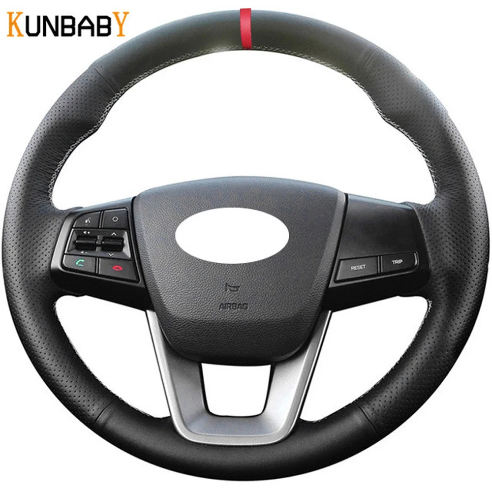 KUNBABY черный чехол рулевого колеса автомобиля из натуральной кожи красного цвета