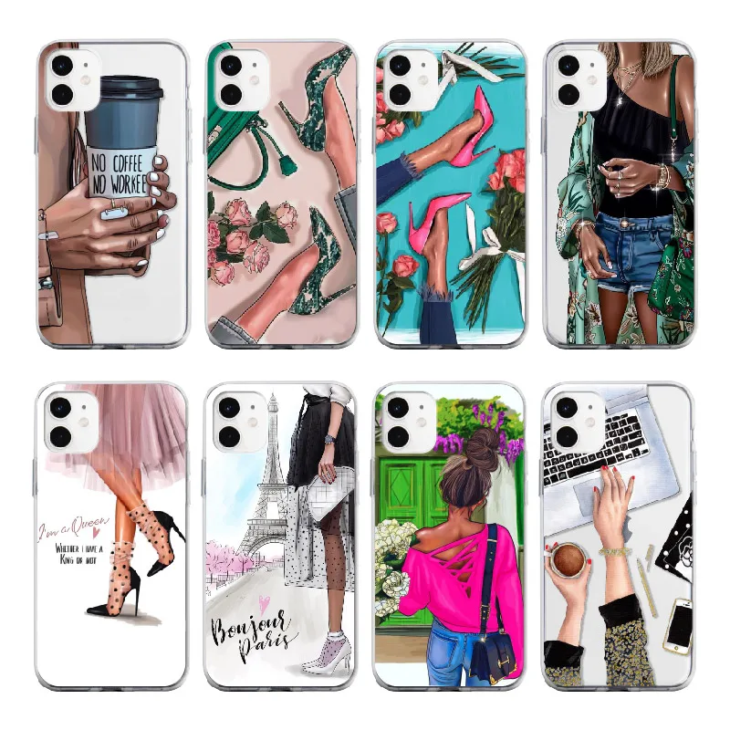 

Gifts Fashion Girls Shoes Coffee Paris High Hells For iPhone 11 12 13 Pro Max 7 8Plus X XS Max XR Soft Clear Phone Case Cover