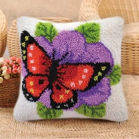 diy flowers butterfly cross stitch pillow mat diy craft flower latch hook kit 3737cm needlework crocheting cushion embroidery f