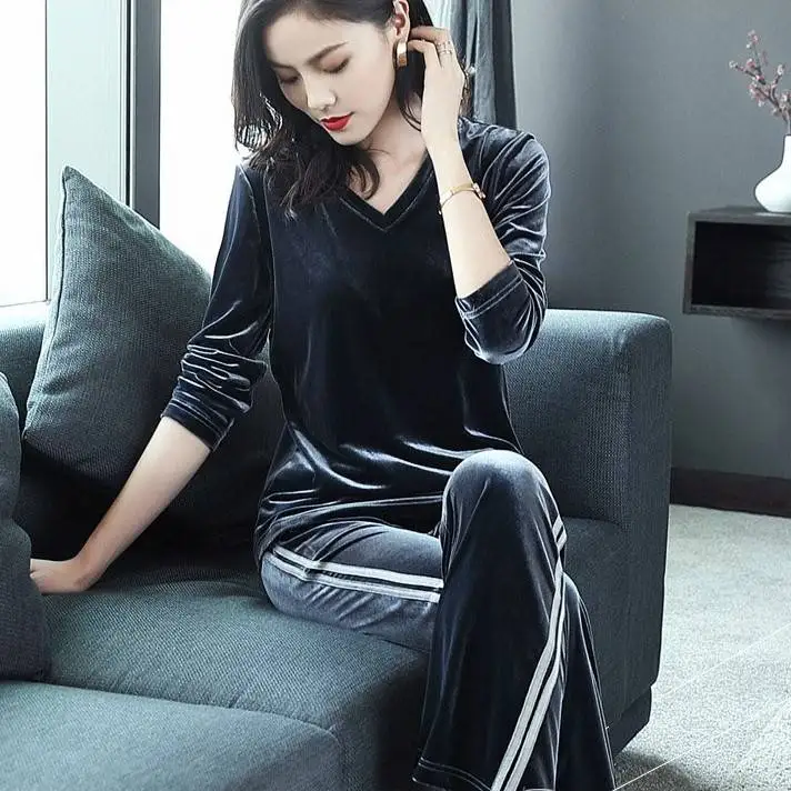 Женский весенний комплект из 2 предметов элегантный бархатный свитшот с