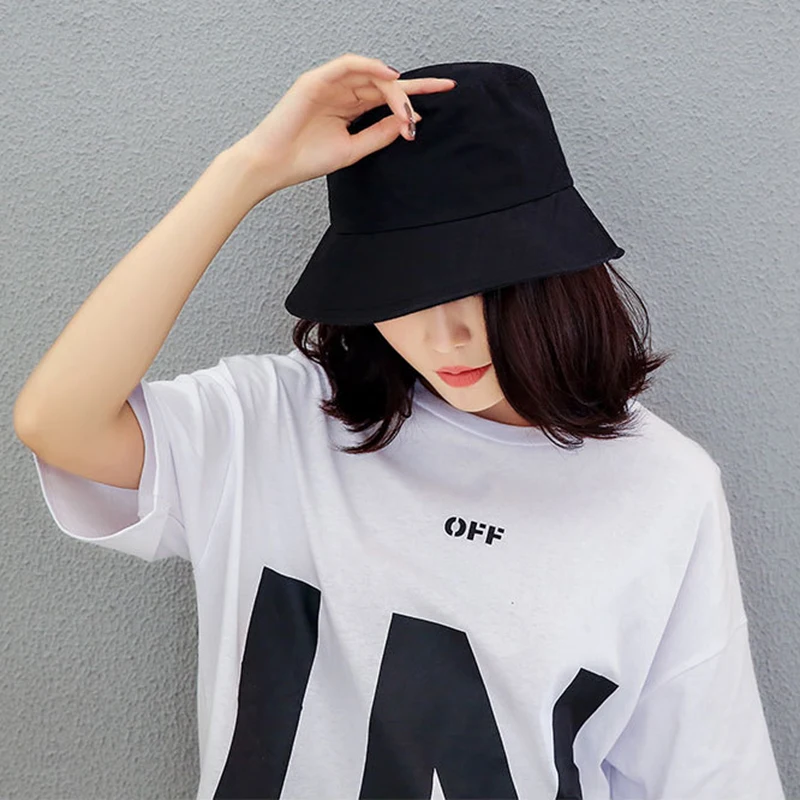 Black White Solid Bucket Hat Unisex Bob Caps Hip HopMen women Summer Panama Cap Beach Sun Fishing boonie Hat