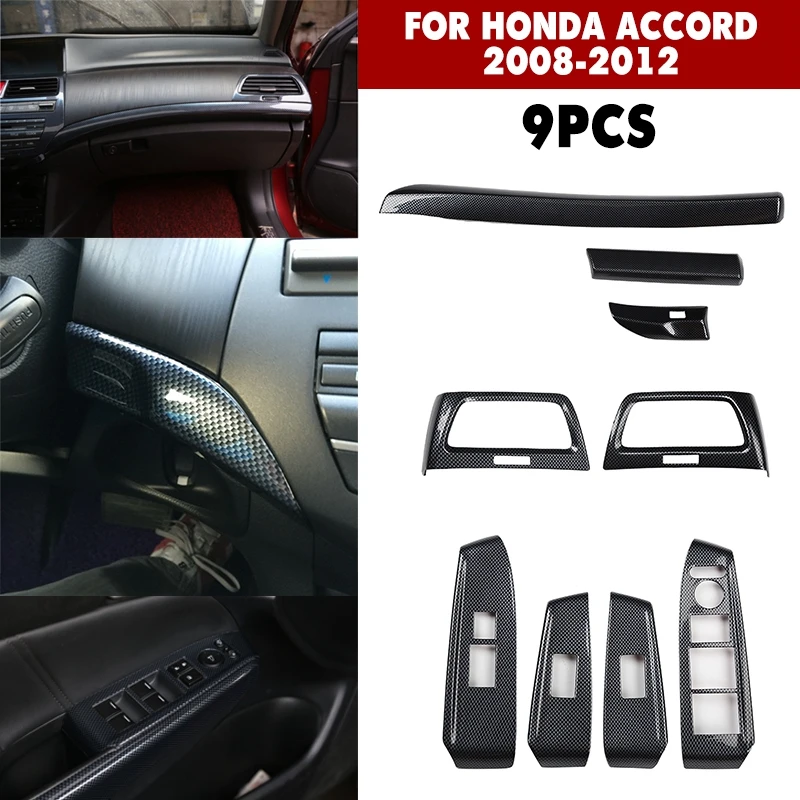 

pcmos 9Pcs/Set ABS Carbon Fiber Inner Air Outlet Door Lift Cover Trim For Honda Accord 8th 2008-2012 Interior Mouldings Stickers