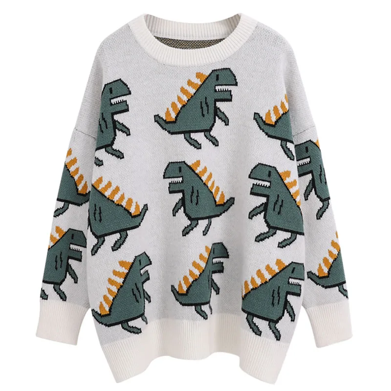 

Soft Sweater Men Women Cartoon Dinosaur Pullover Japanese Women Jumper Streetwear HipHop Casual Oveasized Knitwear Tops Couple