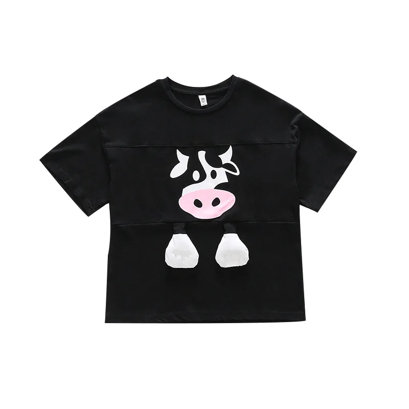 

Girls cow T-shirt, children's western style lengthened T-shirt, 2021 summer new style, big children's one generation
