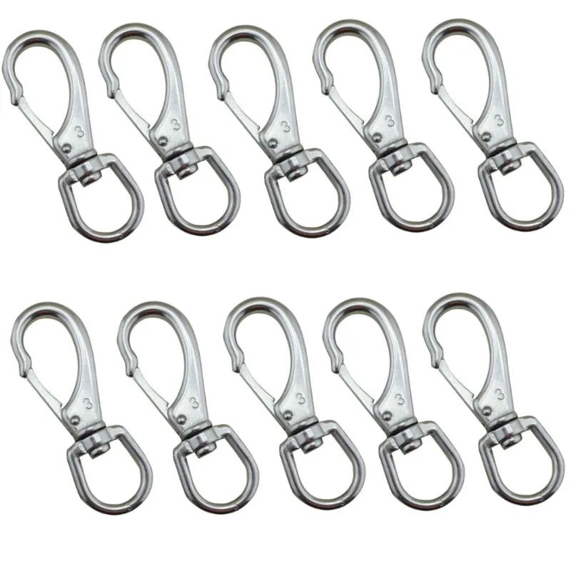 

10Pcs M4 Swivel Eye Spring Hardware Snap Hook 304 Stainless Steel For Boat Marine Pet Chains Keychains hiking camping Silver