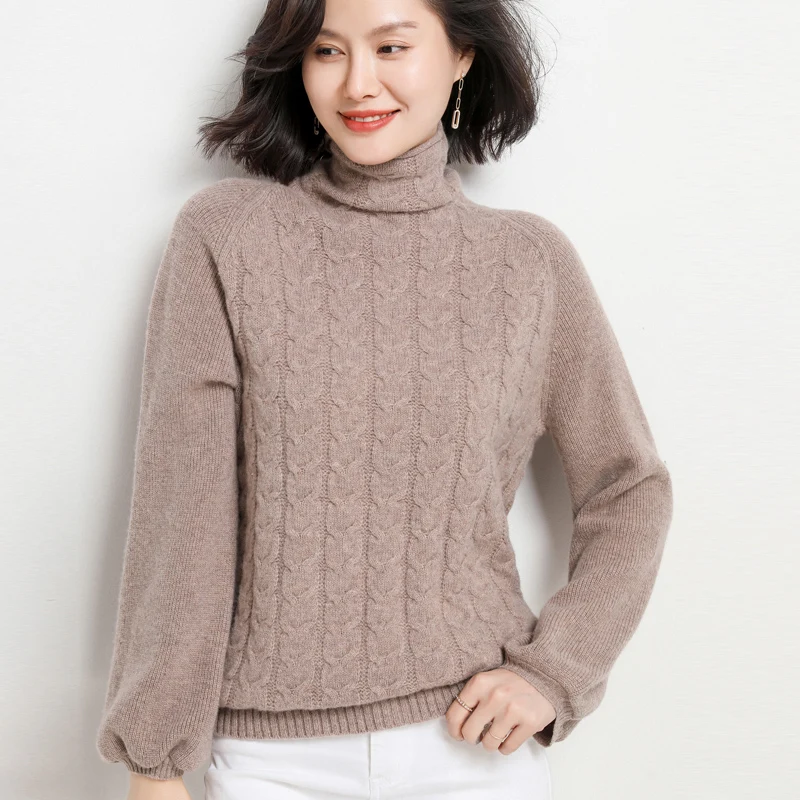Свитер с воротником-хомутом женский шерстяной материал трехмерный теплый мягкий