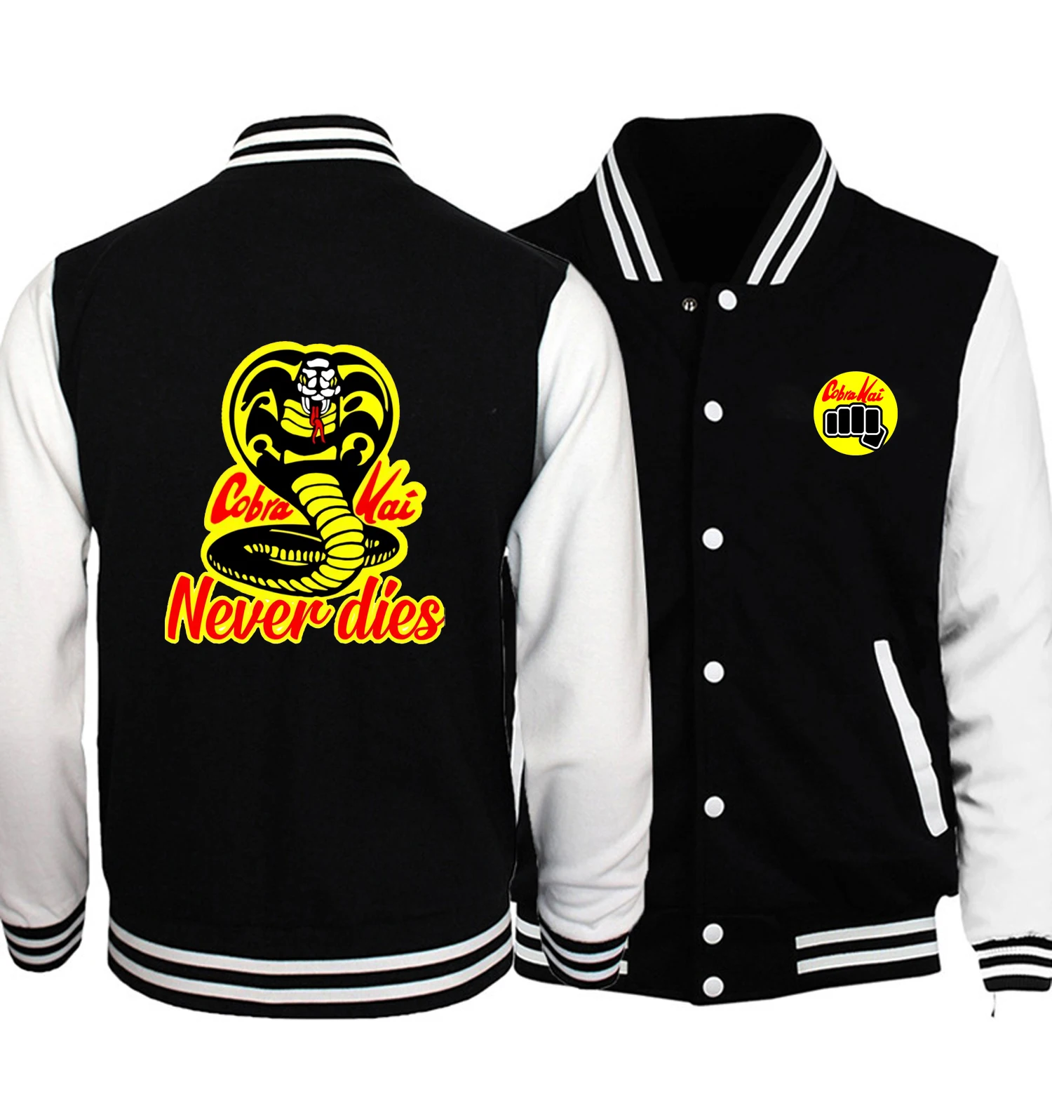 

Cobra Kai Never Dies Baseball Jasket New Autumn Winter Streetwear Men Hoodies Karate Kid Hip Hop Harajuku Cardigan Sweatshirt