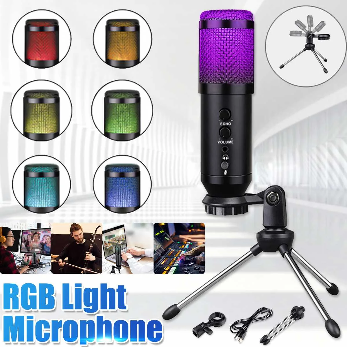 

RGB USB Microphone Stand Gaming Live Streaming Condenser DSP Professional Mute Accurate Pickup For PC Computer Anchor Recording