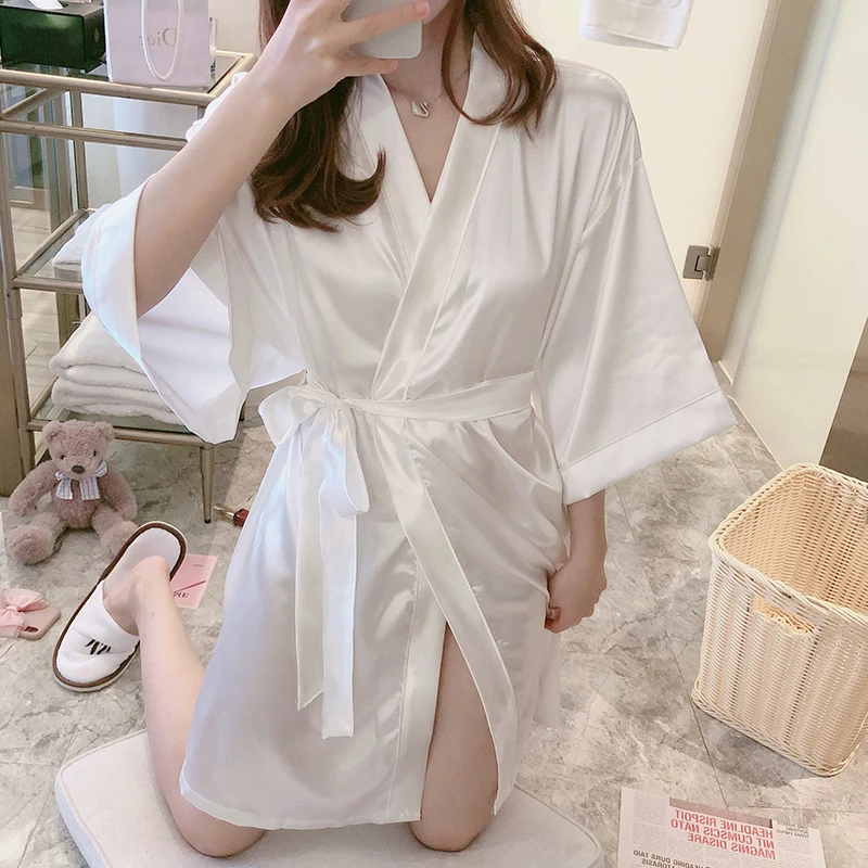 

Летняя Домашняя одежда цвета шампанского, Свадебный халат для невесты, атласная ночная рубашка, сексуальная ночная рубашка, женское кимоно,...