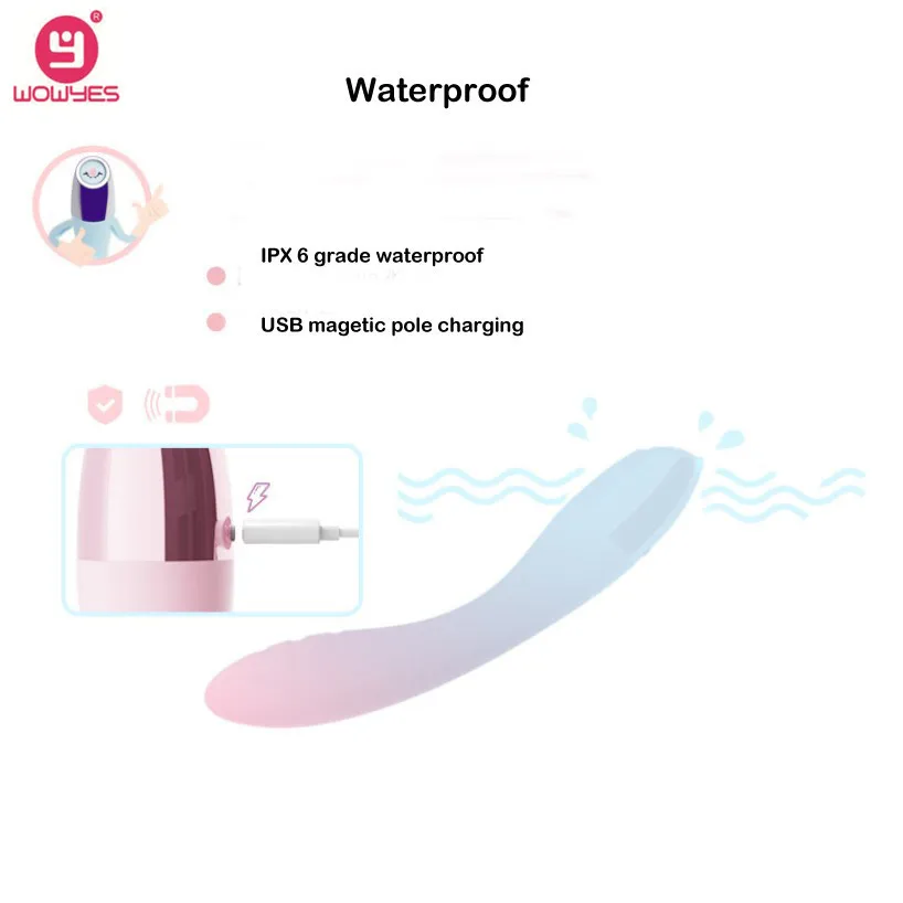 Водонепроницаемый силиконовый фаллоимитатор Wowyes с зарядкой от USB вибрирующий