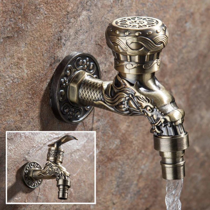Wall Mount Zinc Alloy Bibcock Outdoor Garden Faucet Washing Machine Mop Luxury Antique WC Taps Hardware | Обустройство дома