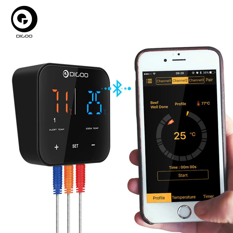 Digoo DG FT2303 трехканальный умный bluetooth приложение управления барбекю термометр