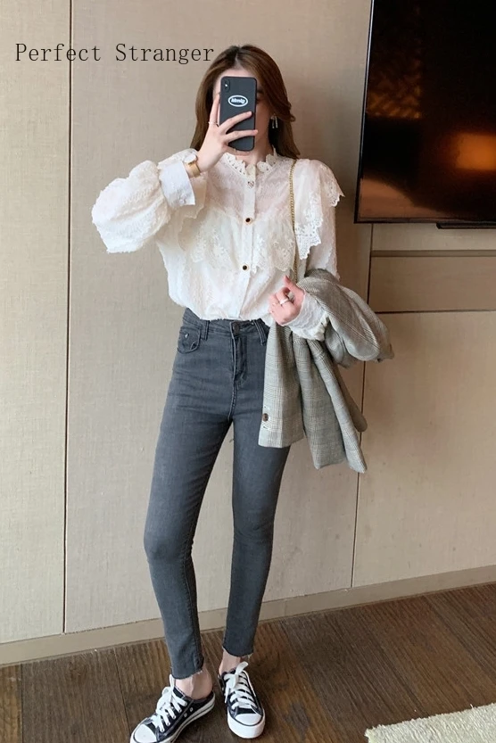 

2021 Spring Autumn New Arrival Hot Sale Stand Collar Long Sleeve Women Chiffon Blouse High Quality