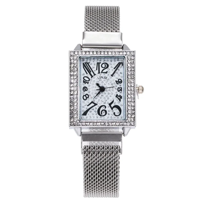 

100pcs / lot diamond inlaid rectangular dial texture Milan with watch female fashion Little Red Book push quartz watch digital
