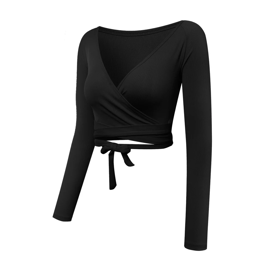 Женский короткий топ с длинным рукавом для занятий йогой танцев лавандовые