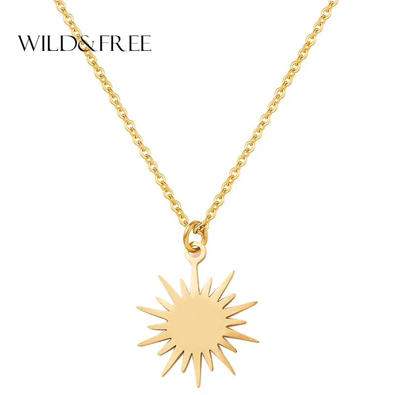 Цепочка с подвеской солнцем женская Ожерелье Неправильной Формы Из Нержавеющей