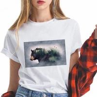 forest and bear printed t shirts women fashion crewneck short sleeve high quality vetement feminino creative top tee clothing