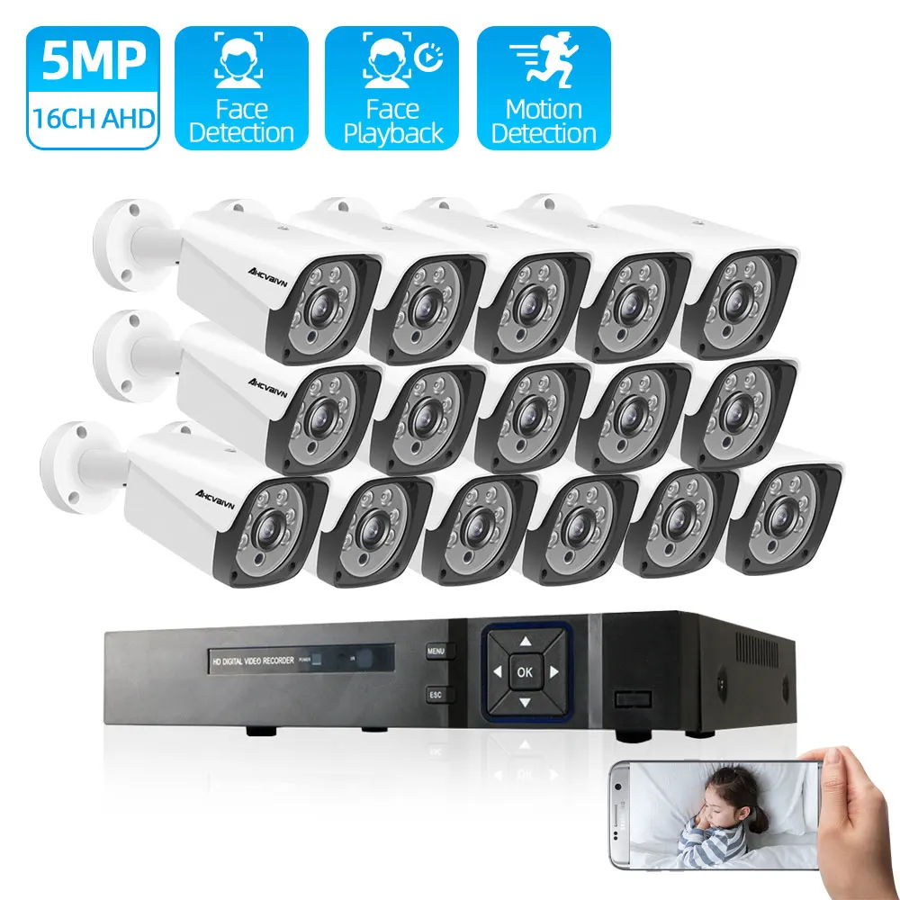 

AHD DVR NVR 16CH 8CH Security Camera System 5MP CCTV Camera System Waterproof IR-CUT CCTV Video Recorder Face Detection AVR Kit