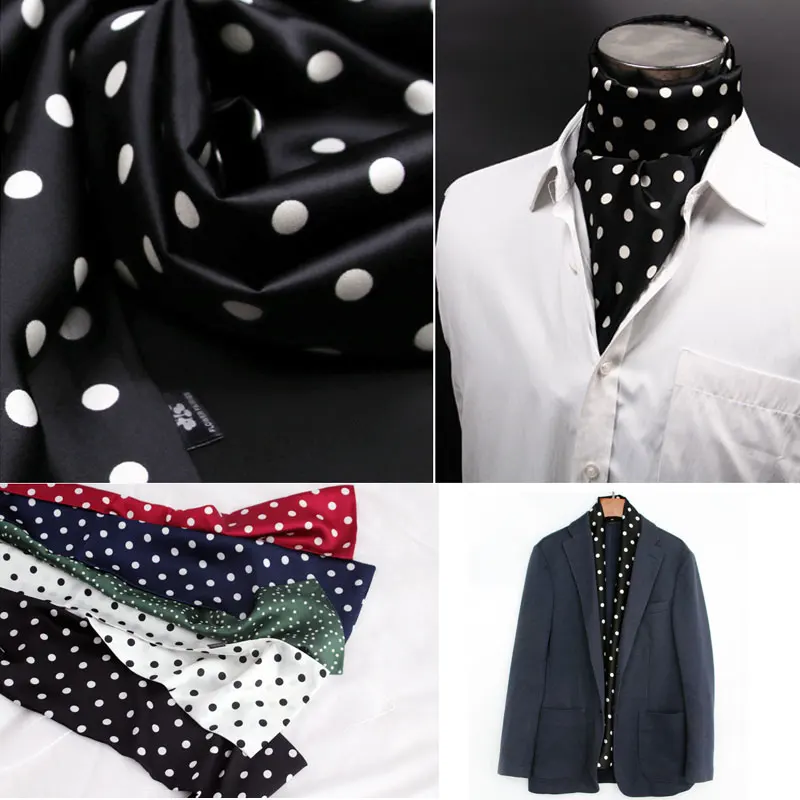New Silk Scarf Men Women Long Scarf Dot Printed Fashion Business Neckerchief Man Brand Design Bandana Scarves images - 6