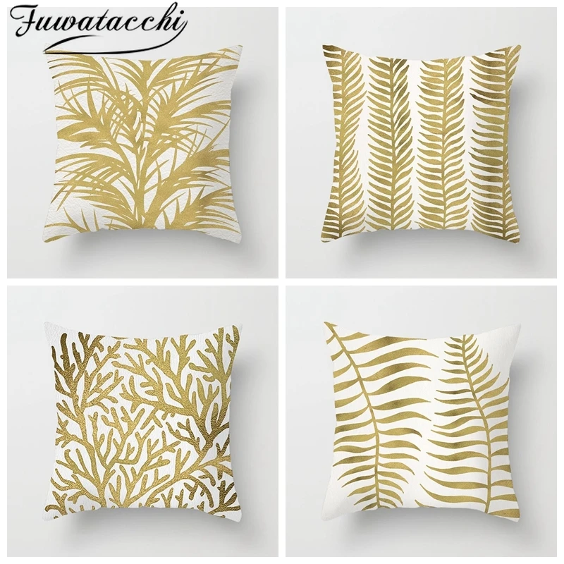 

Fuwatacchi Gold Branch Leaves Printed Pillow Cover Plant Branches Cushion Cover for Home Sofa Chair Decorative Square Pillowcase
