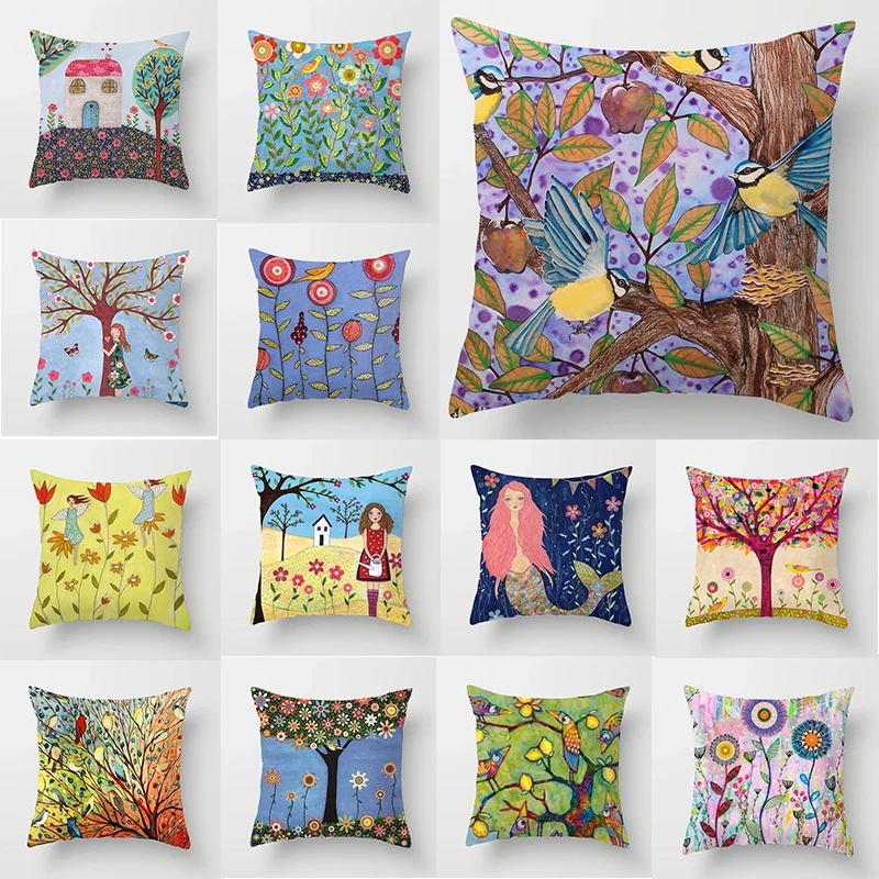 18x18 дюймов наволочка для подушки в стиле ретро с ручной росписью сельском города
