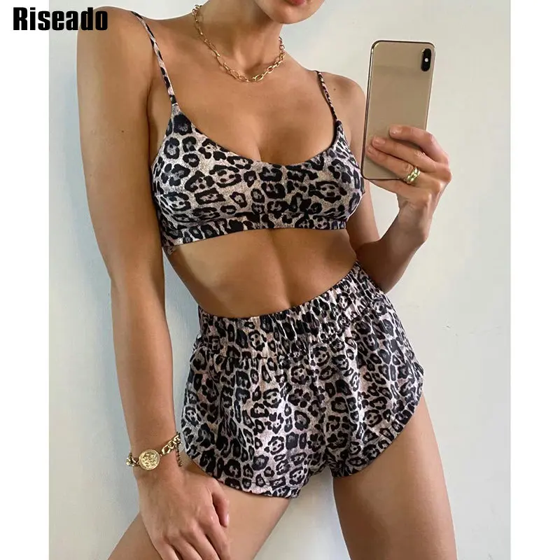 

Riseado Leopard Bikini Swimsuit Push Up Swimwear Women Boyleg Bathing Suit Strap Beachwear 2021 Summer High Waisted Sexy Biquini