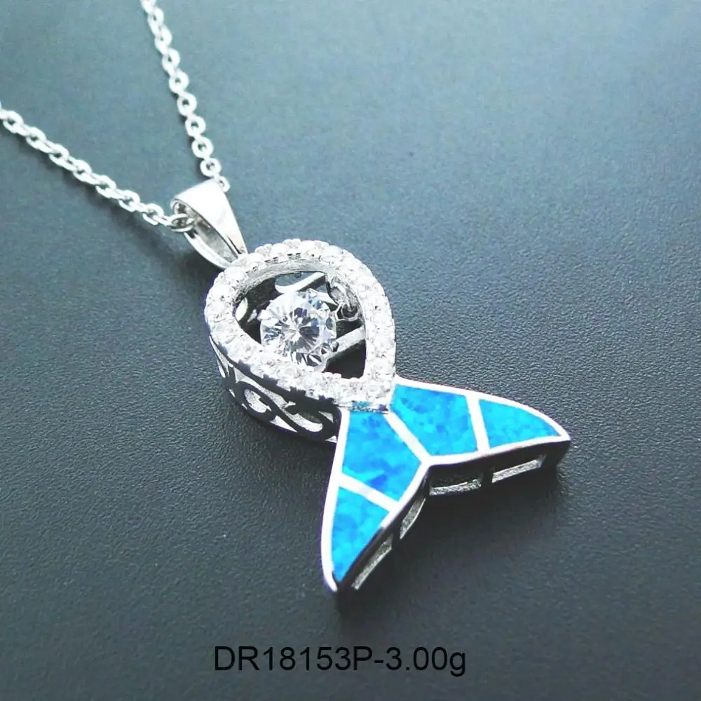 

Beautiful 925 Sterling Silver Moving Jewelry Dancing Diamond Moving Fish Drop Pendant Necklace For Gift