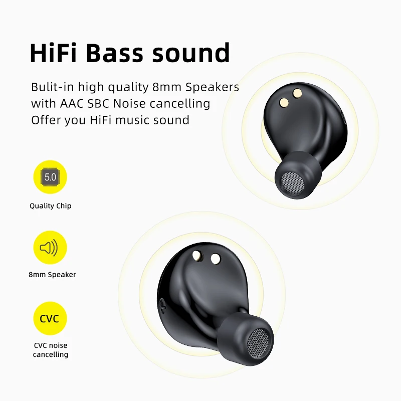 

SZTEE AWEI T19 TWS 5.0 2500mAh LED Display Super Bass Stereo Earbuds Noise Cancelling Waterproof IPX5 With Dual Mic