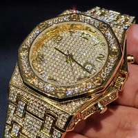 fashion super bling hip hop iced out unique men watch diamond quartz luxury mens wrist watches gold arab calendar male clock