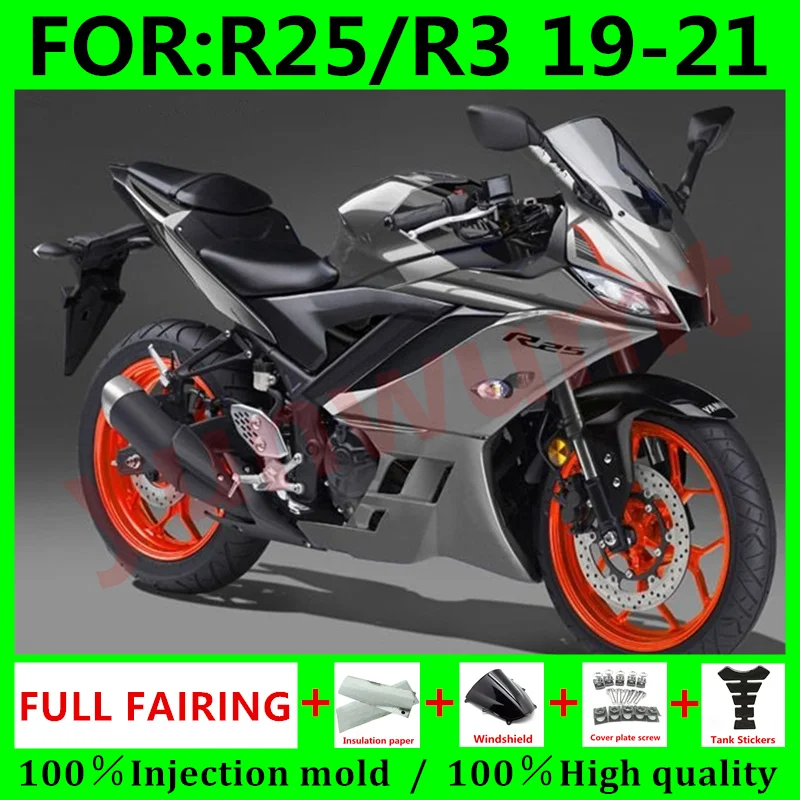 

New ABS Motorcycle Injection Full Fairings Kit Fit For Yamaha YZF R3 2019 2020 YZF R25 R3 19 20 21 Bodywork fairing grey white