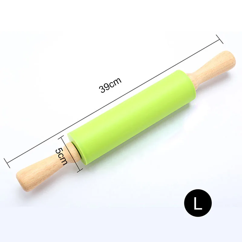 

39 30cm Silicone Rolling Pin with Wooden Handle Dough Roller Dough Pizza Pastry Pie Pasta Cookies Baking Tools Kitchen Gadgets