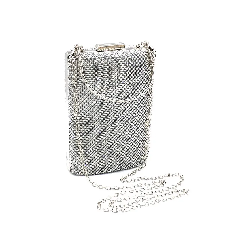 Silver clutch Шикарная жесткая коробка, Женская Блестящая Свадебная Женская вечерняя сумка, женская сумка для сотового телефона с кристаллами, сумка через плечо - Цвет: Silver clutch