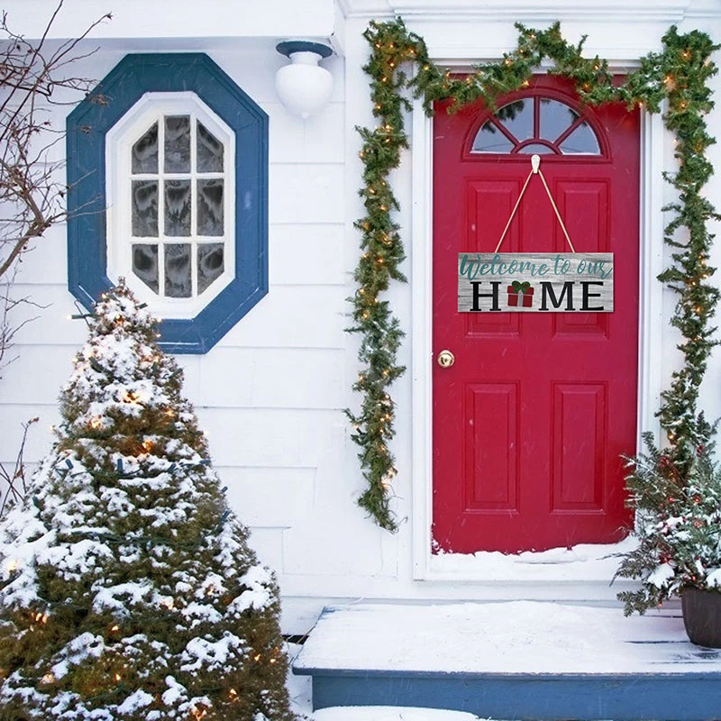 

Door Hanger with 12 Interchangeable All Seasons Welcome Sign Seasonal Welcome Sign for Front Door Porch Hanging VJ-Drop